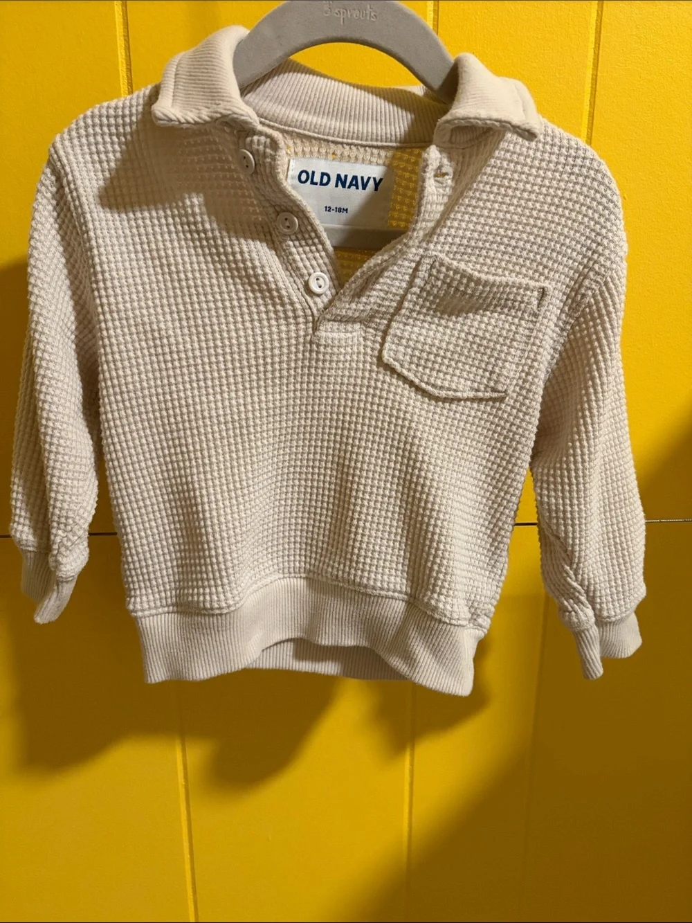 Old Navy Baby 12-18 M Cream Waffle-Knit V-Neck Sweater with Chest Pocket
